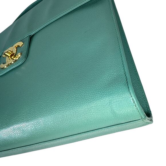 Chanel Seafoam Caviar Kelly Bag CC Briefcase Green Classic Flap Tote Vintage 24K - Picture 14 of 16
